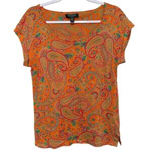 Lauren Ralph Lauren 100% Cotton Paisley Print Top Colorful Lightweight Size PM/M